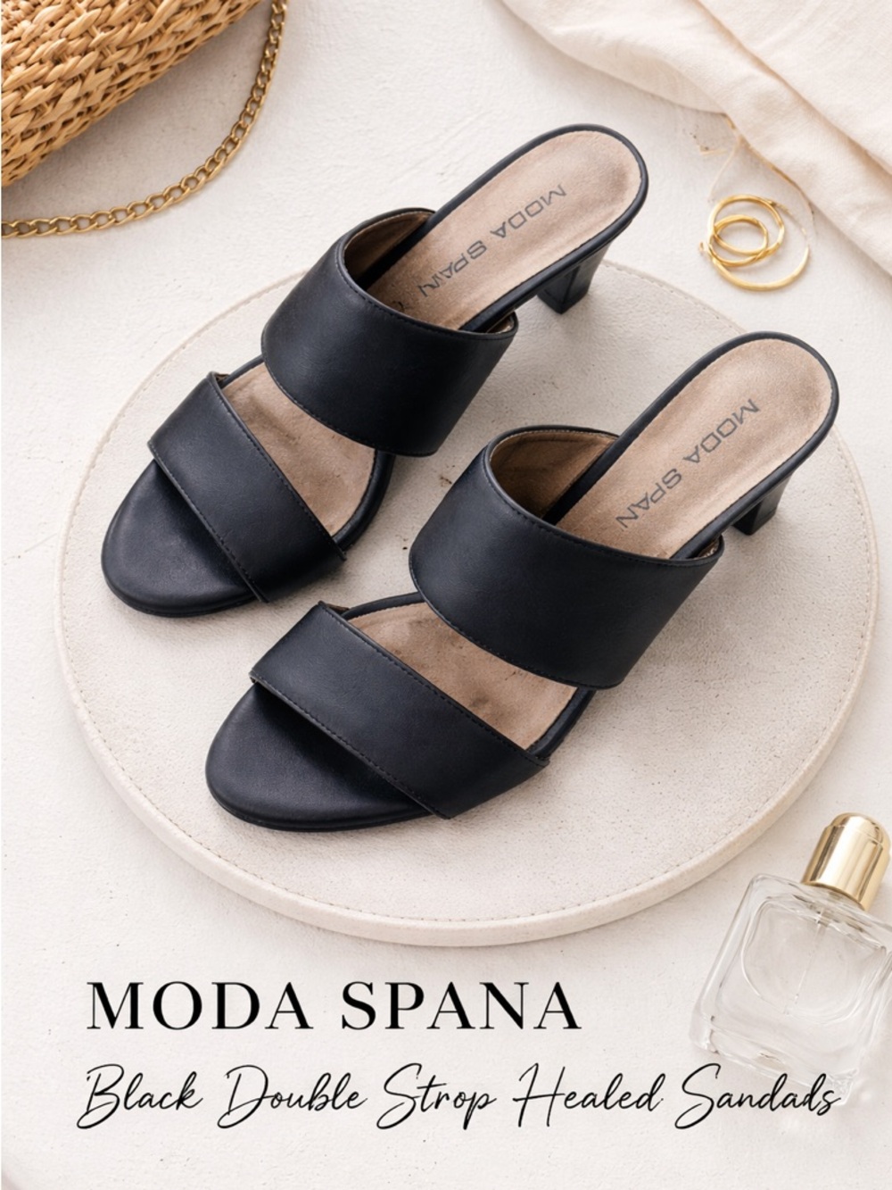 Moda Spana Black Double-Band Slide Mules